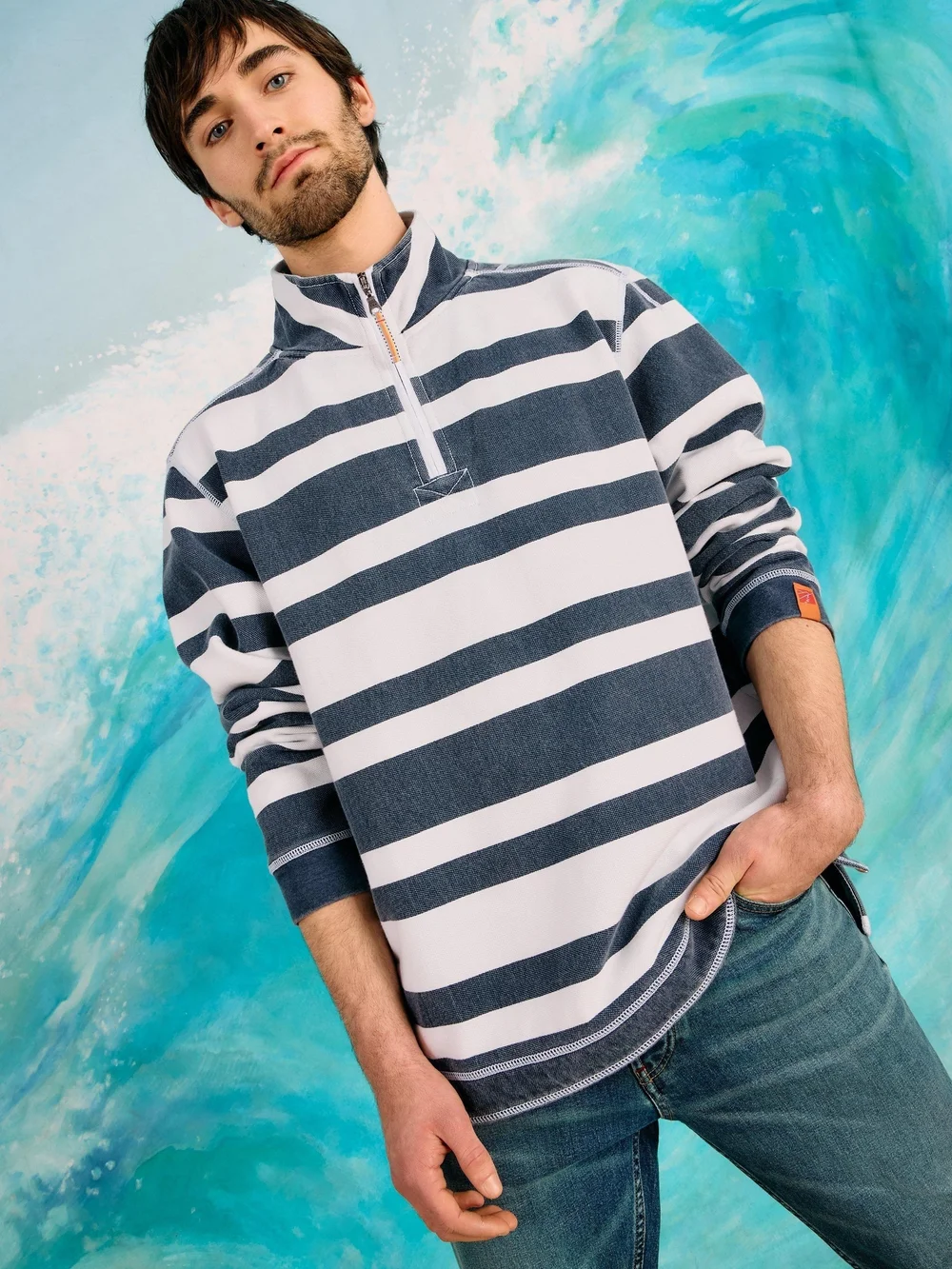 Gestreiftes Pique Sweatshirt - Navy Multi - XL Bild 1