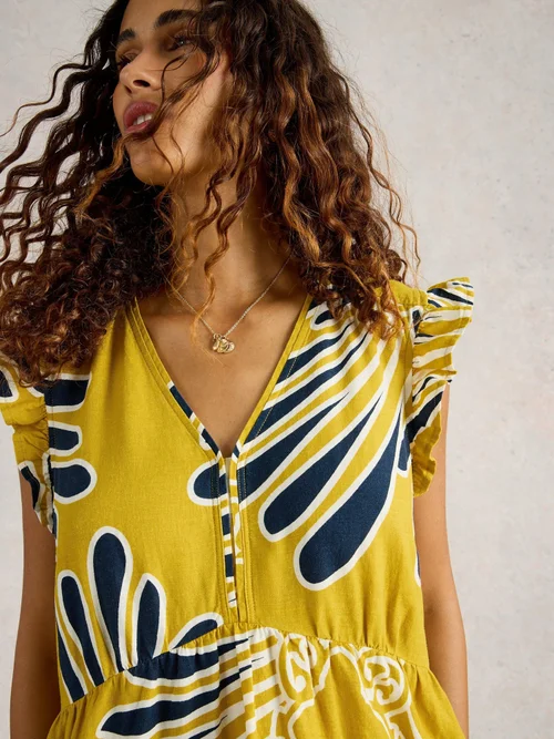 Maxikleid Lorna aus Leinenmischung - Yellow Pr - 44/R Bild 1