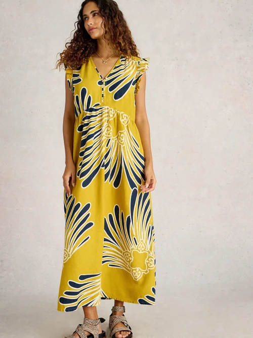 Maxikleid Lorna aus Leinenmischung - Yellow Pr - 44/R Bild 3