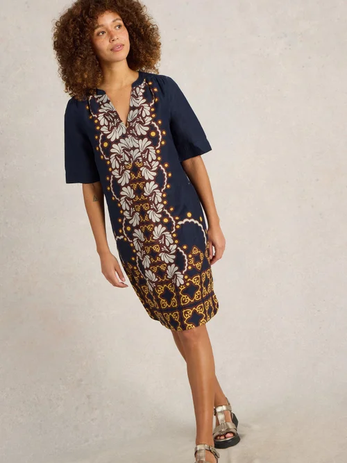 Leinenkleid June - Navy Multi - 52/R Bild 3