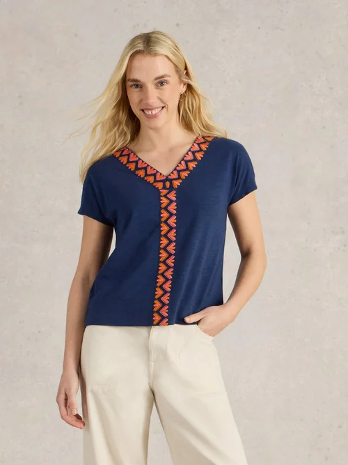 Top Neva mit Stickbordüre - Navy Multi - 50 Bild 3