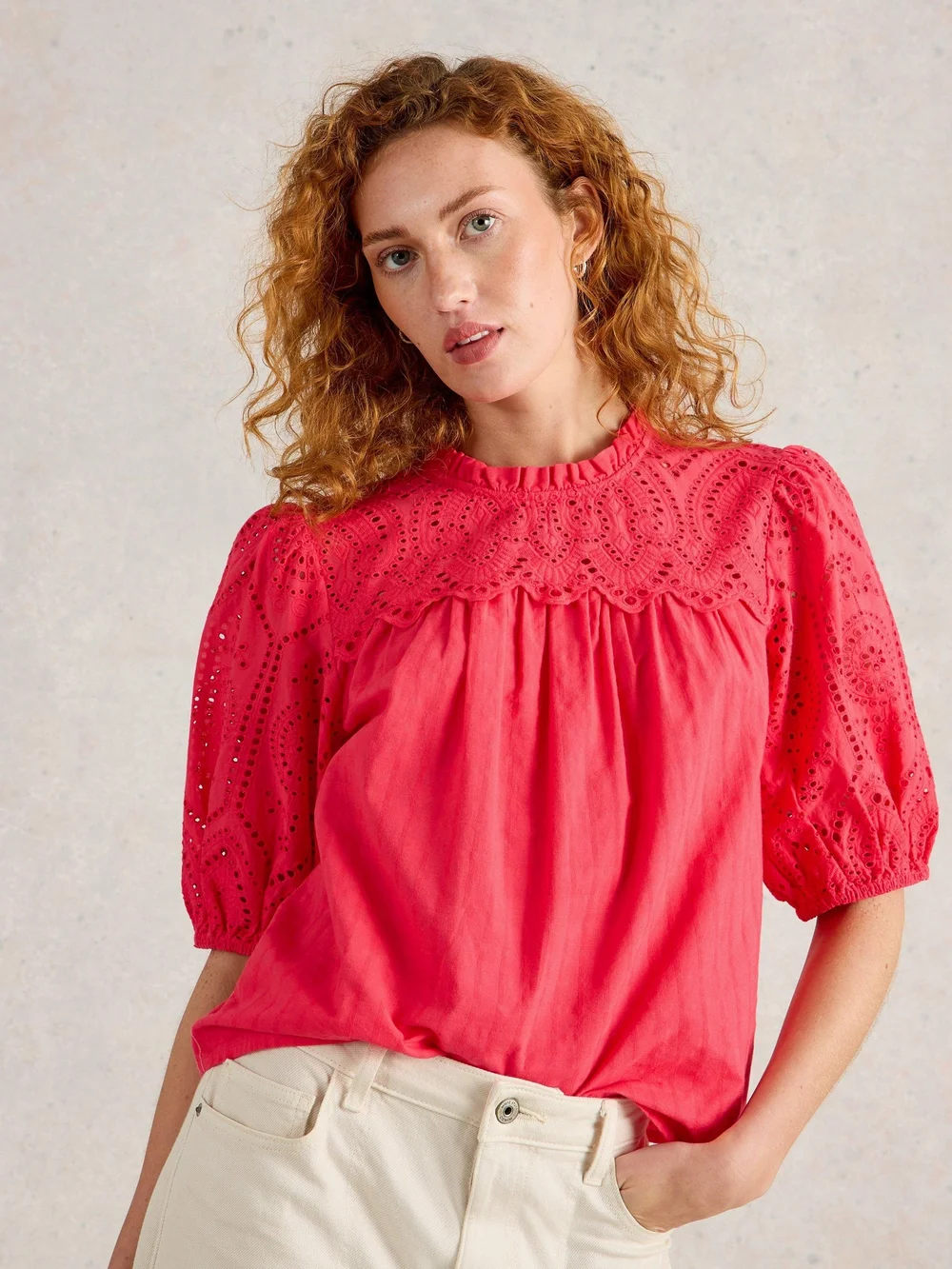 Lexie Baumwollbluse mit Stickereien - Brt Pink - 52 Bild 1