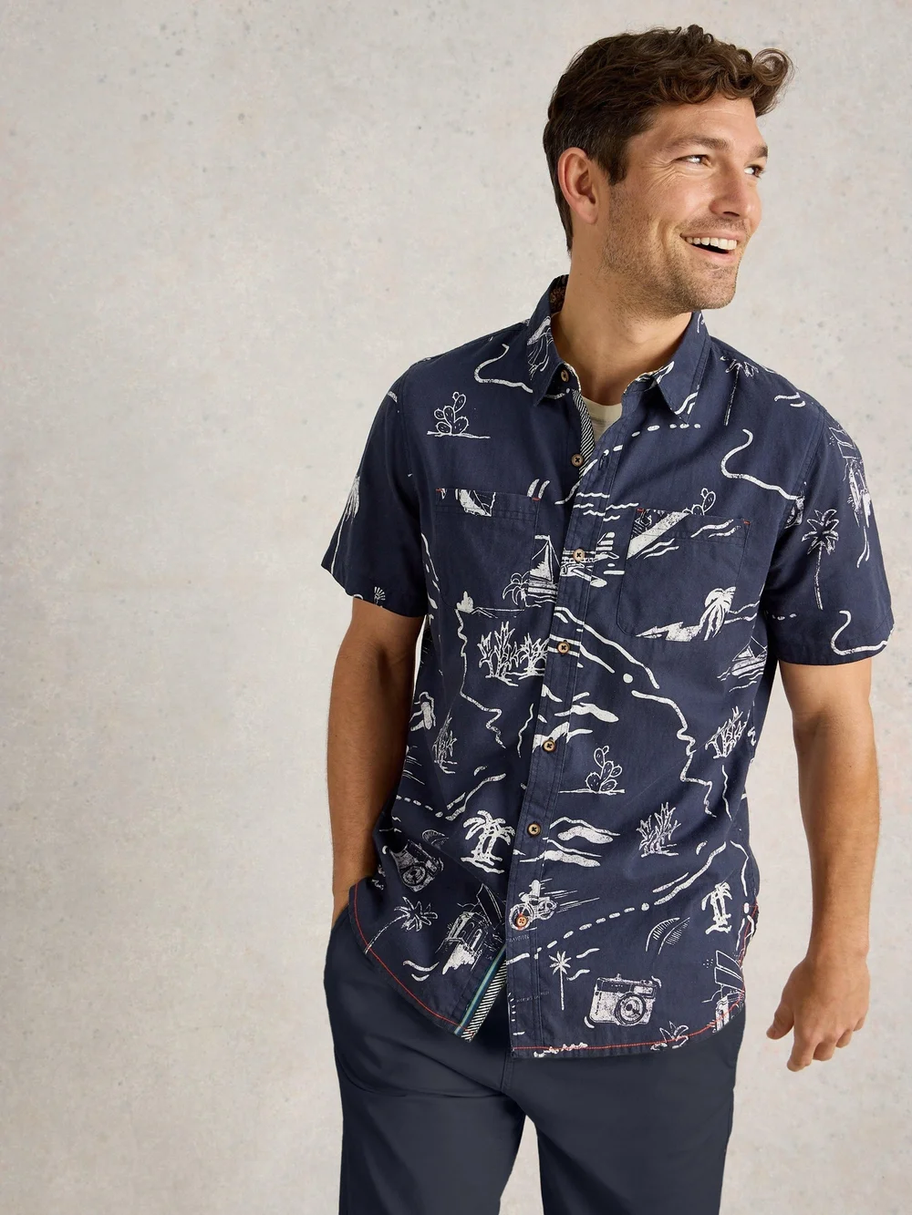 Hemd Finsbury mit Kartenprint - Navy Pr - XXXL Bild 1