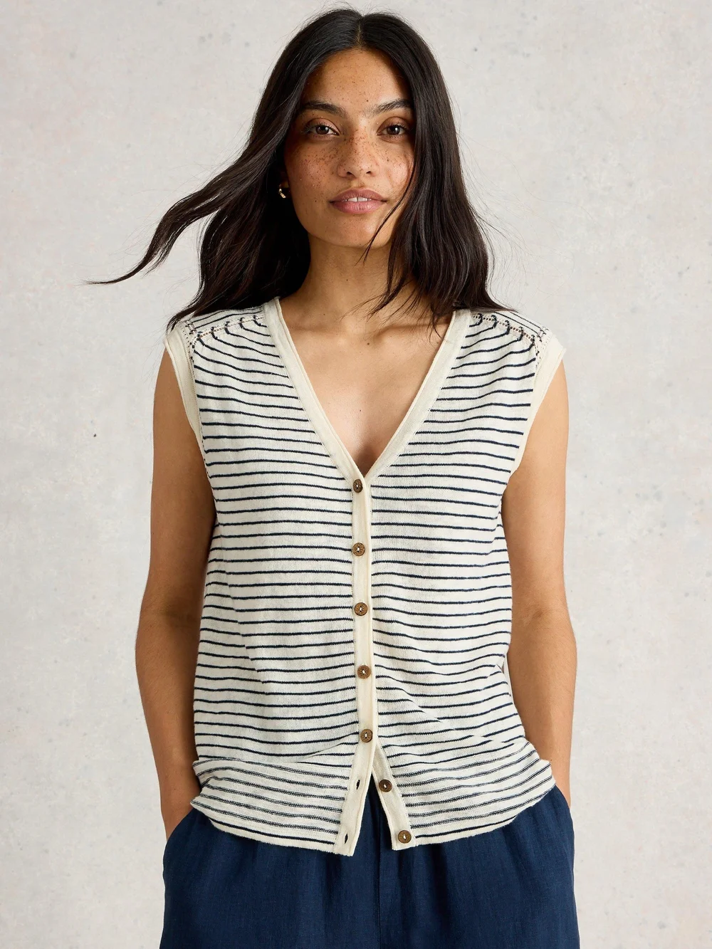 Gestreifte Strickweste Naria - Navy Multi - 52 Bild 1