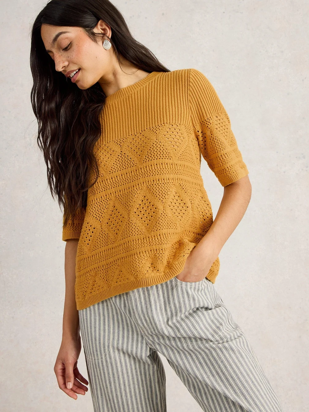 Leichtes Strick-T-Shirt - Mid Yellow - 52 Bild 1