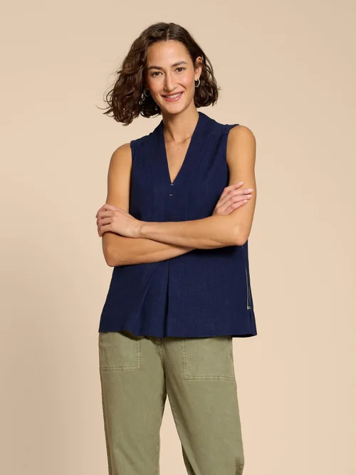 Celia Ärmellose Bluse aus Materialmix - Fr Navy - 52 Bild 1