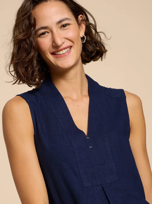 Celia Ärmellose Bluse aus Materialmix - Fr Navy - 52 Bild 3