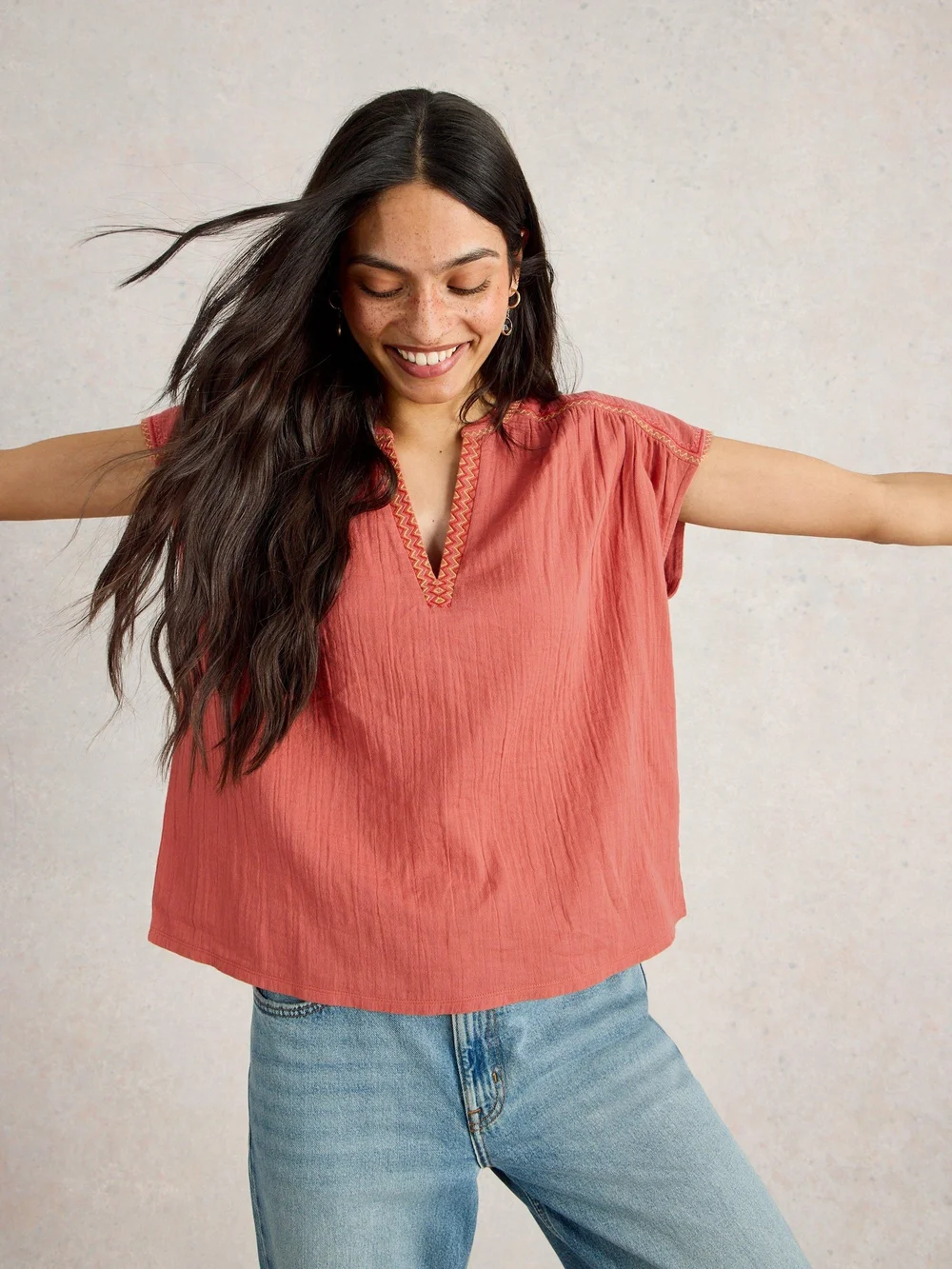 Top Fran aus Materialmix - Mid Orange - 52 Bild 1