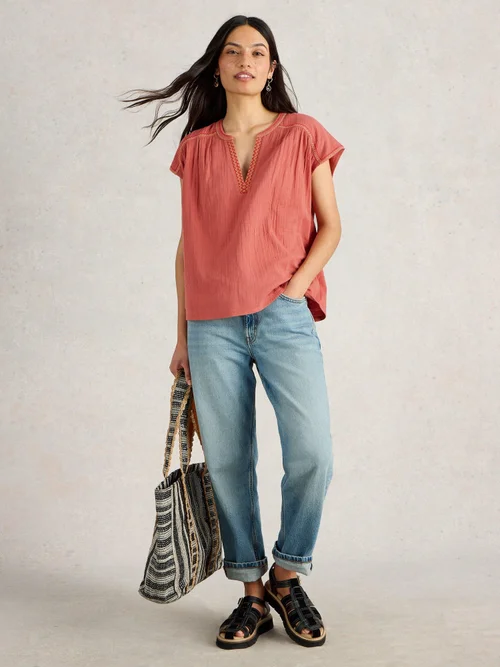 Top Fran aus Materialmix - Mid Orange - 52 Bild 2