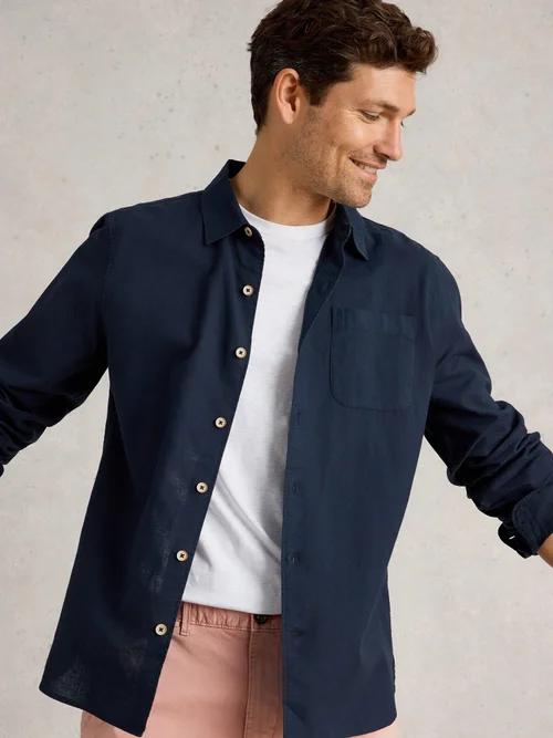 Langarmhemd Ely aus Leinen & Bio-Baumwolle - Dark Navy - XXXL Bild 1
