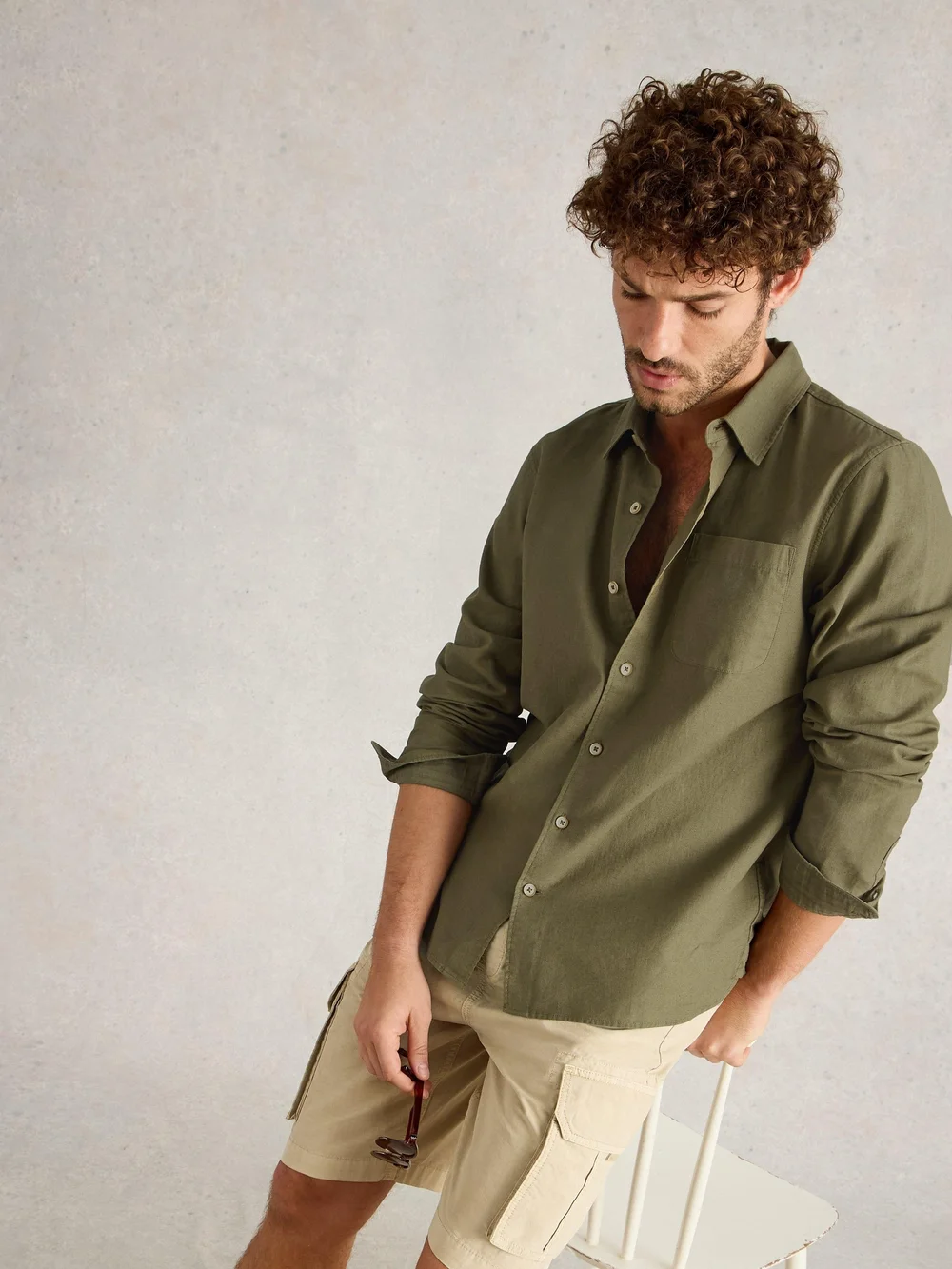 Langarmhemd Ely aus Leinen & Bio-Baumwolle - Khaki Grn - XXL Bild 1