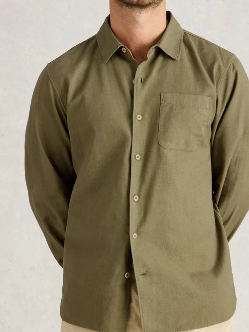 Langarmhemd Ely aus Leinen & Bio-Baumwolle - Khaki Grn - XXXL Bild 3