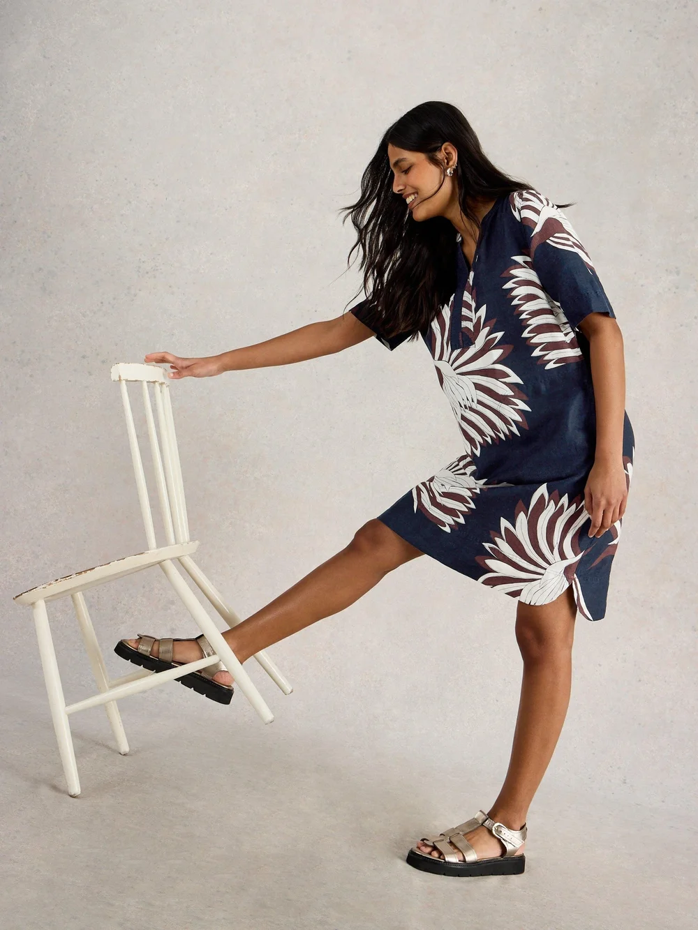 Leinenkleid June - Navy Pr - 52/R Bild 1