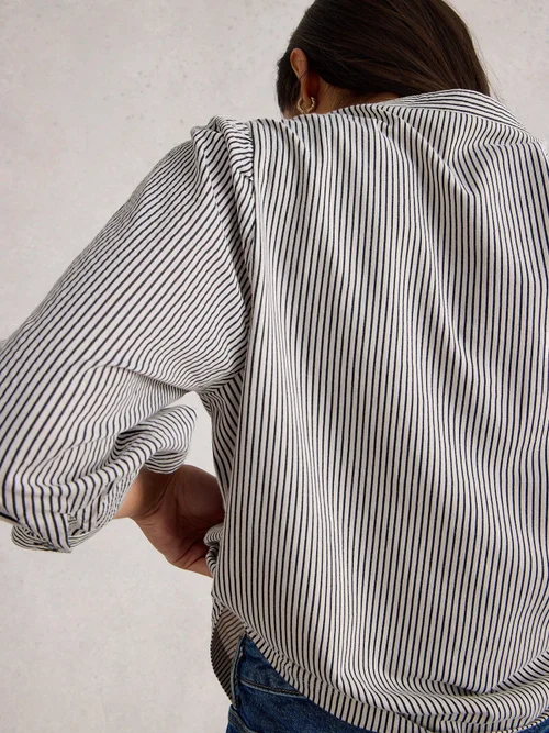 Gestreifte Bluse aus Materialmix - White Mlt - 46 Bild 4