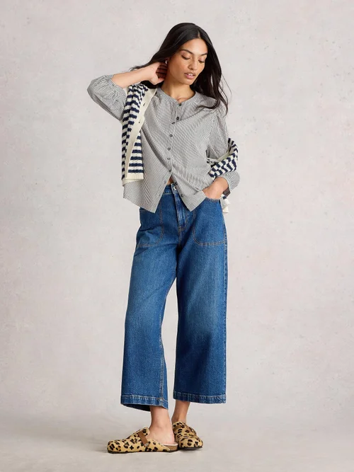 Gestreifte Bluse aus Materialmix - White Mlt - 46 Bild 2