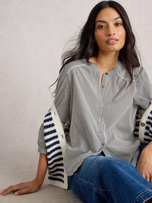 Gestreifte Bluse aus Materialmix - White Mlt - 46 Bild 1