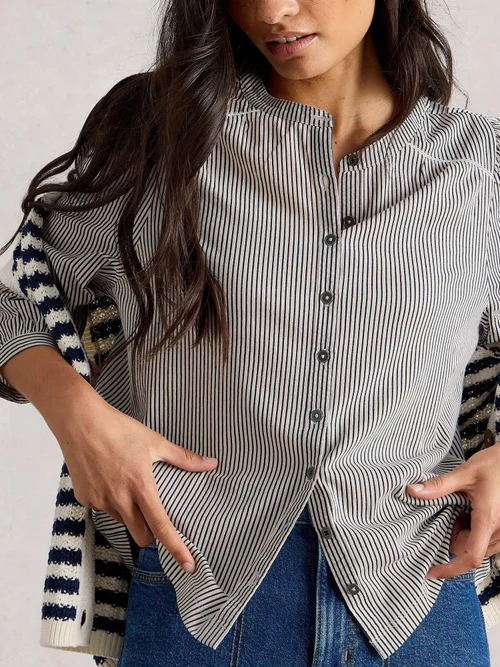 Gestreifte Bluse aus Materialmix - White Mlt - 46 Bild 3