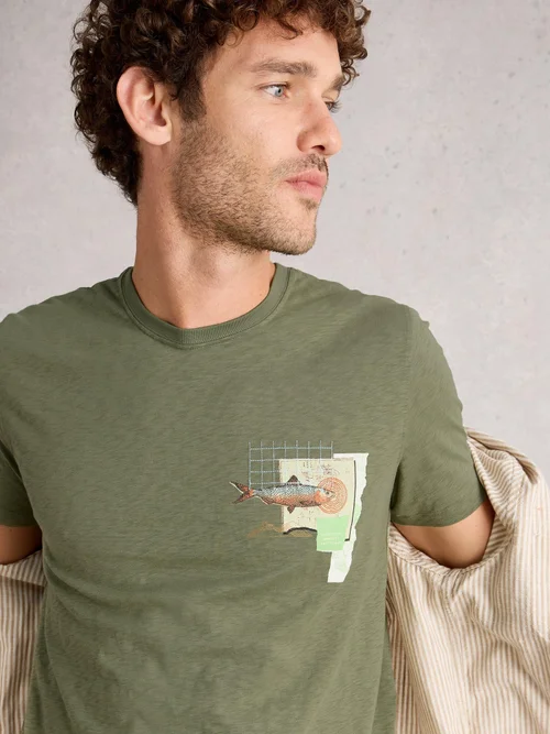 T-Shirt Abersoch mit Fisch und Karte - Green Pr - XXL Bild 1