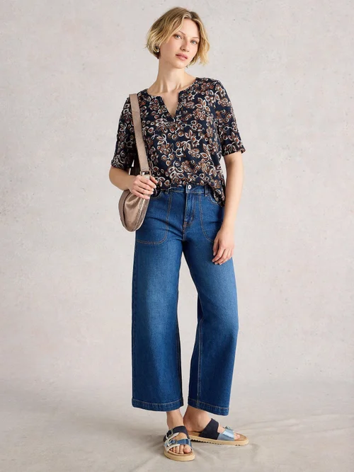 T-Shirt Weaver mit Keilausschnitt - Navy Pr - 48 Bild 2