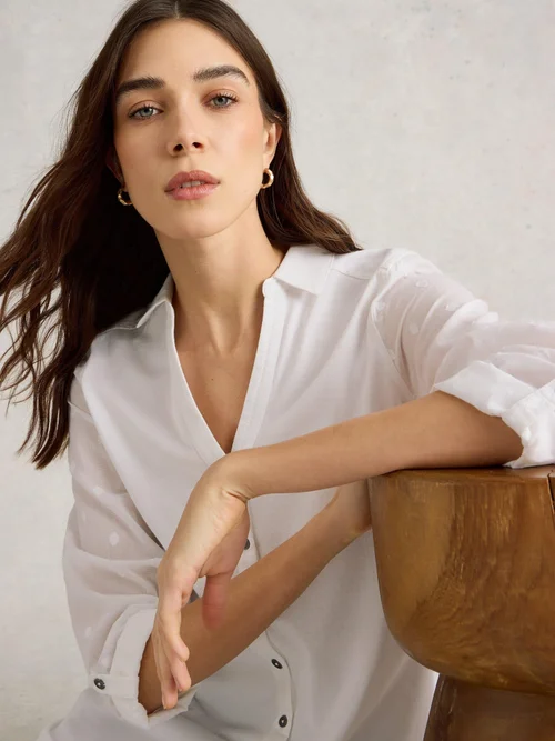 Lange Bluse Annie aus Material-Mix - Pale Ivory - 52 Bild 1