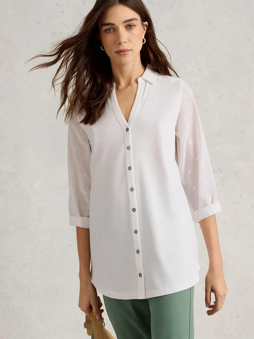 Lange Bluse Annie aus Material-Mix - Pale Ivory - 52 Bild 3