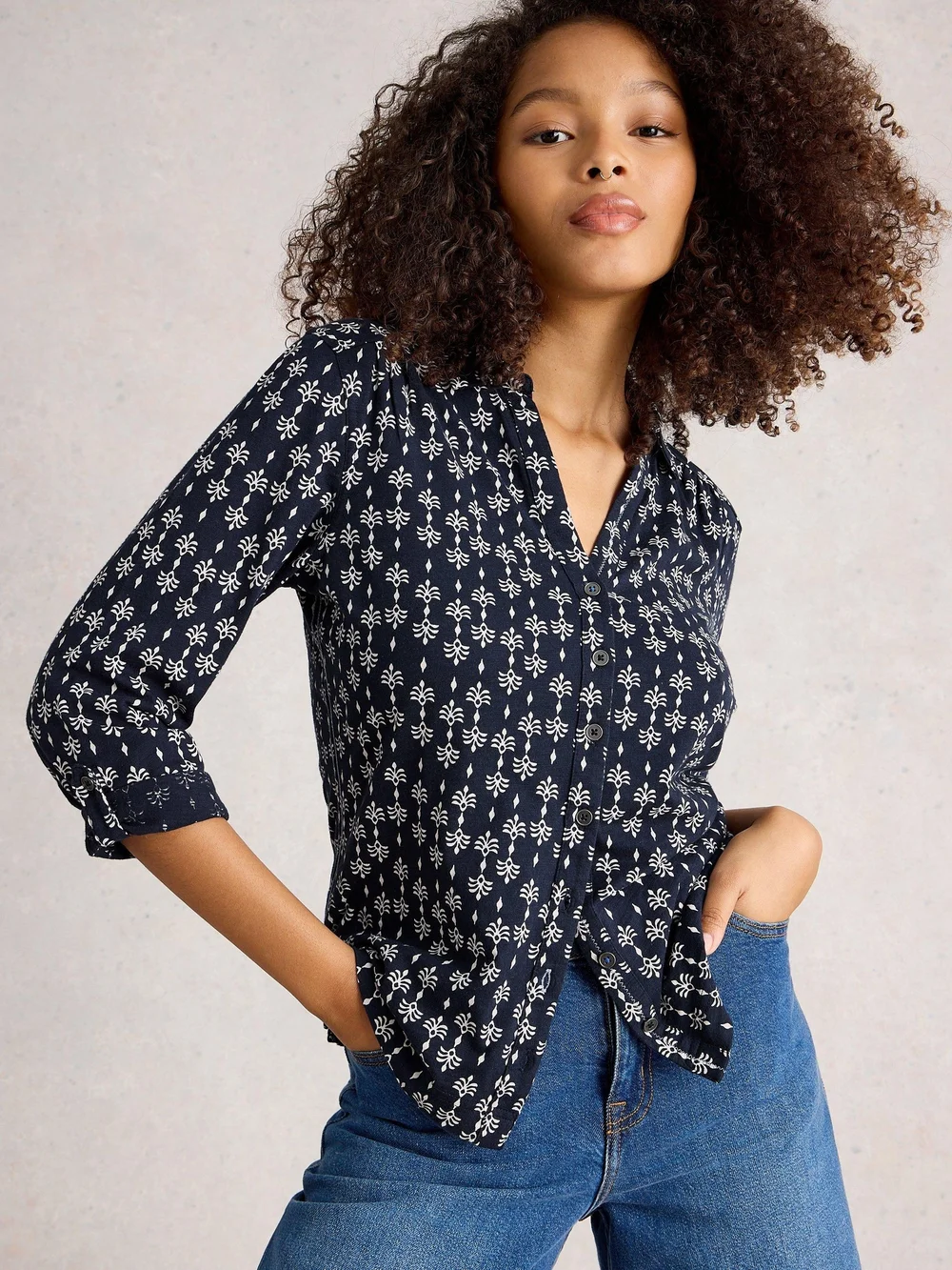 Jerseybluse Annie - Navy Pr - 40 Bild 1
