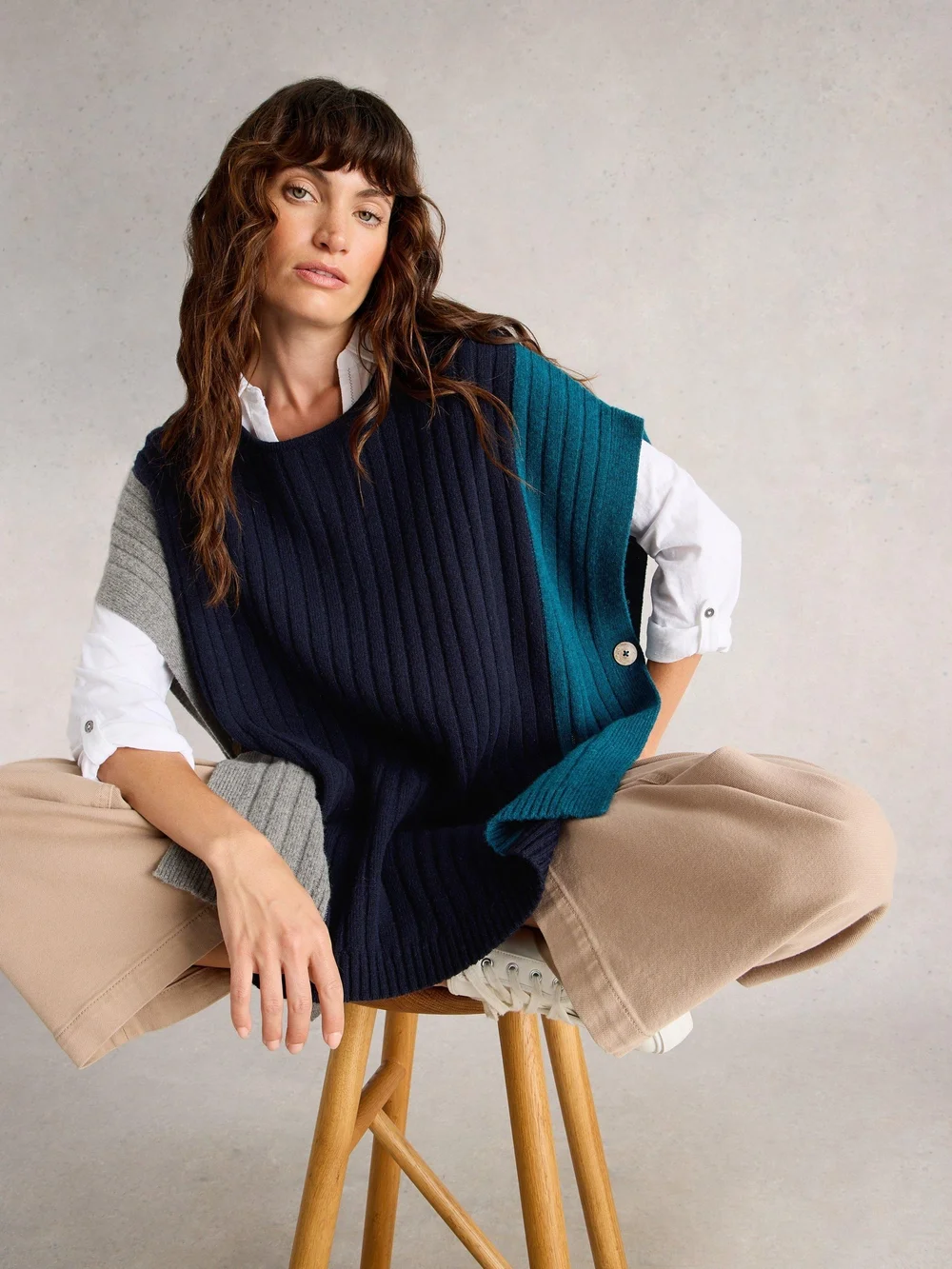 Strickponcho Ava - Navy Multi - XL Bild 1