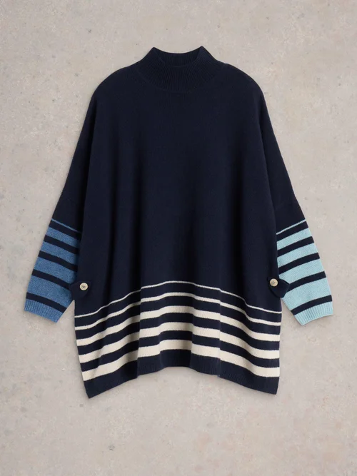 Poncho Ivy mit Seitenschlitzen - Navy Multi - XL Bild 2
