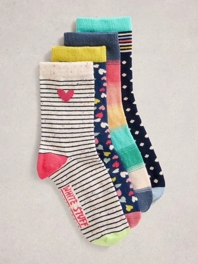 4er-Pack Socken mit Herz- und Streifenmuster