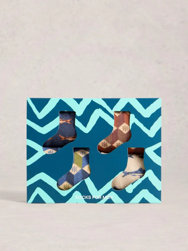 4er-Pack Socken mit Fischmotiv