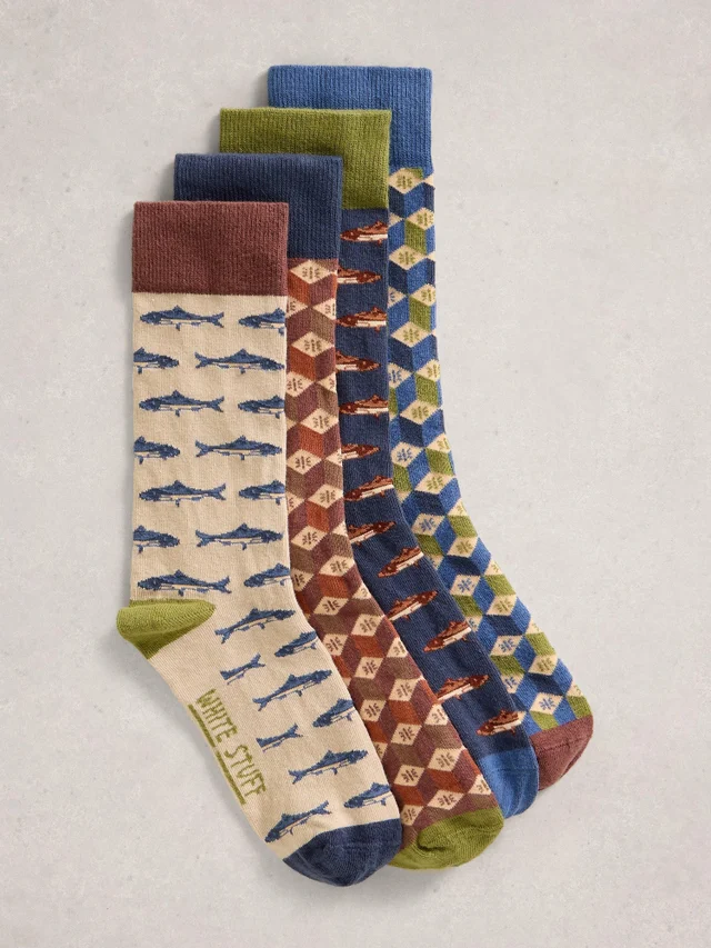 4er-Pack Socken mit Fischmotiv