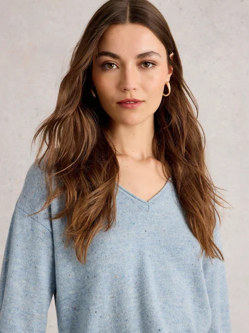 Pullover Lily mit V-Ausschnitt - Blue Mlt - 52 Bild 3