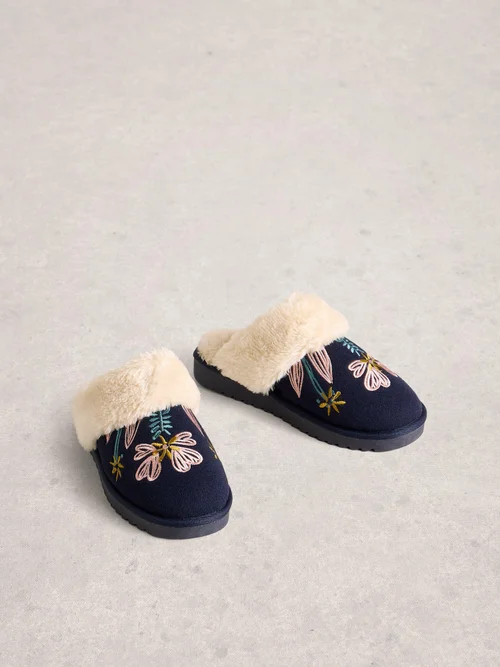 Pantoletten mit floralem Motiv - Dark Navy - S Bild 2