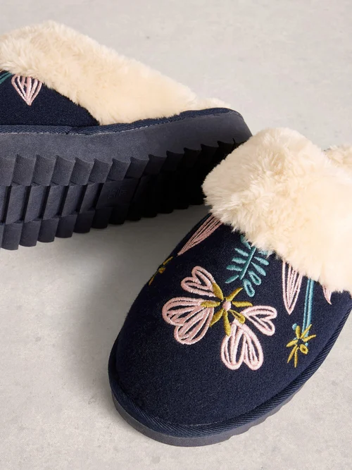 Pantoletten mit floralem Motiv - Dark Navy - S Bild 3