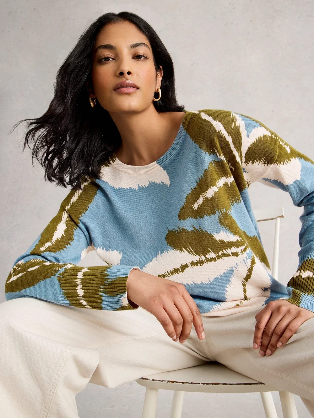 Bedruckter Pullover Olive - Blue Mlt - 52 Bild 1