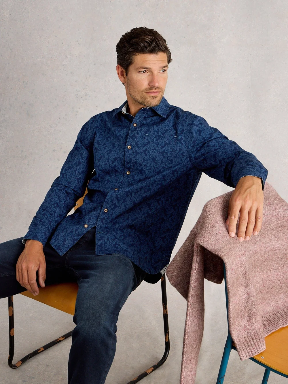 Hemd Finsbury mit Blätterprint - Navy Pr - XXL/R Bild 1