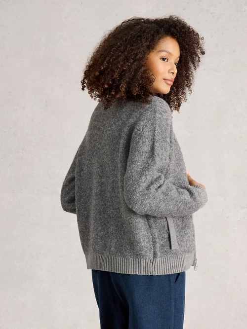 Bouclé Strickjacke Bobby mit Zip - Mid Grey - 42 Bild 4