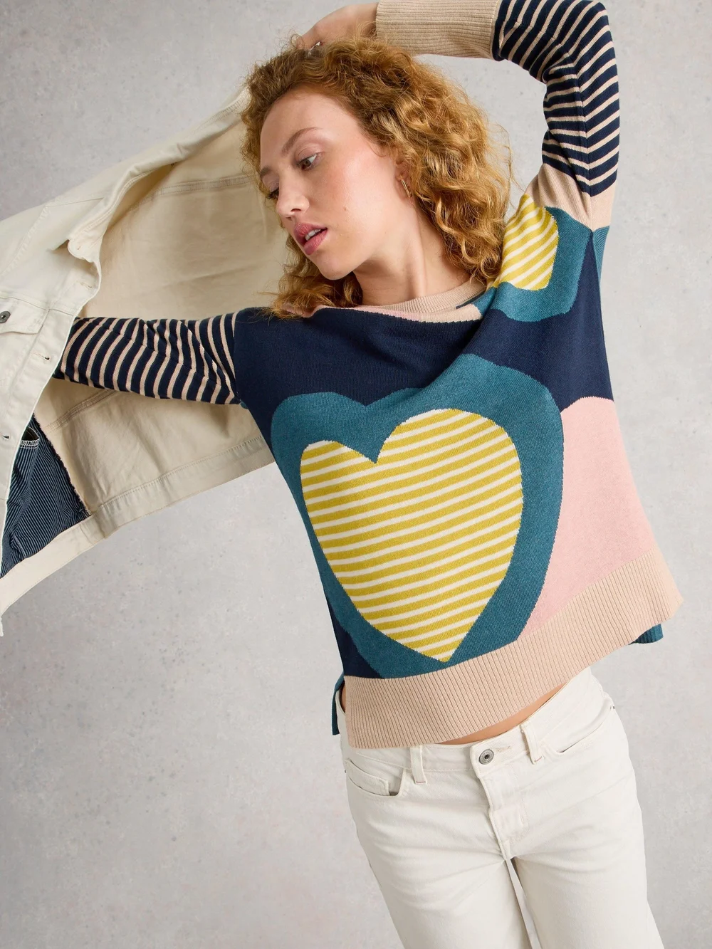 Pullover Olive mit Herzmuster - Pink Mlt - 52 Bild 1