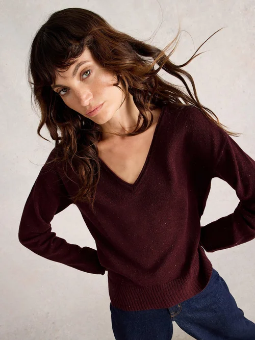 Pullover Lily mit V-Ausschnitt - Mid Plum - 52 Bild 3
