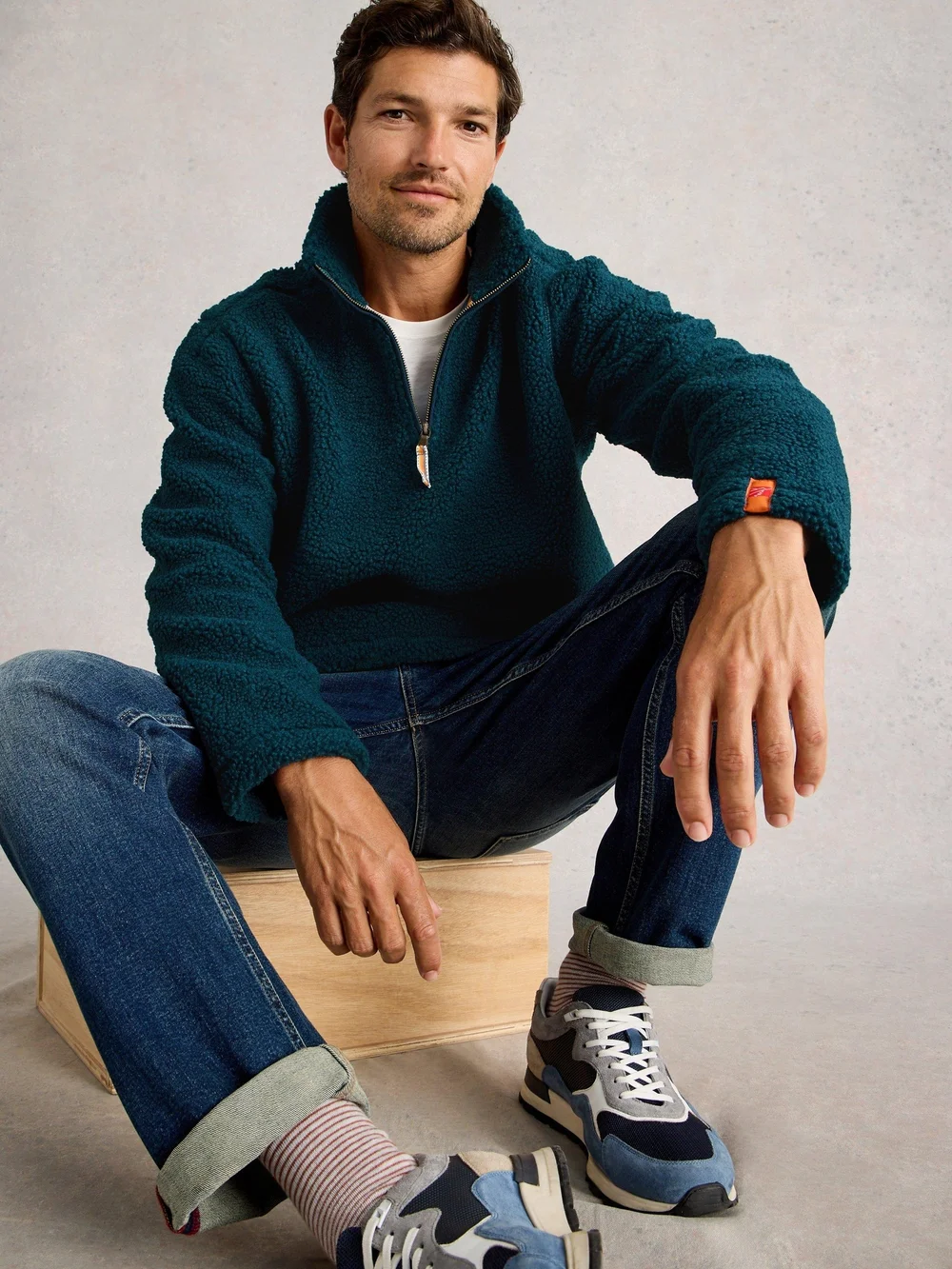 Half-Zip aus Teddyfell - Mid Teal - XXXL Bild 1