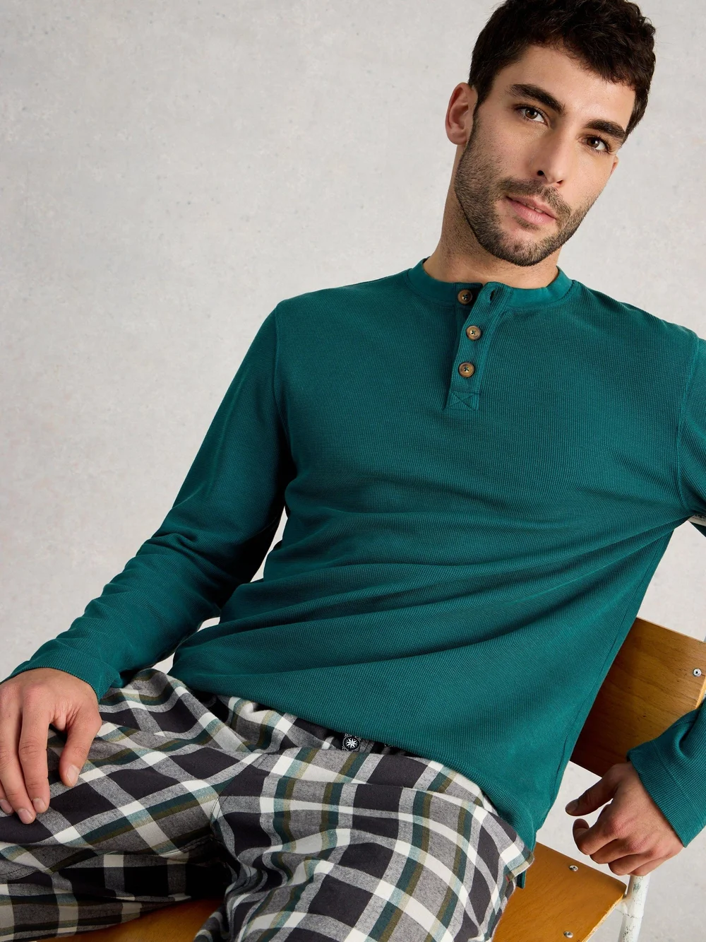 Pyjamatop Henley - Mid Green - S Bild 1