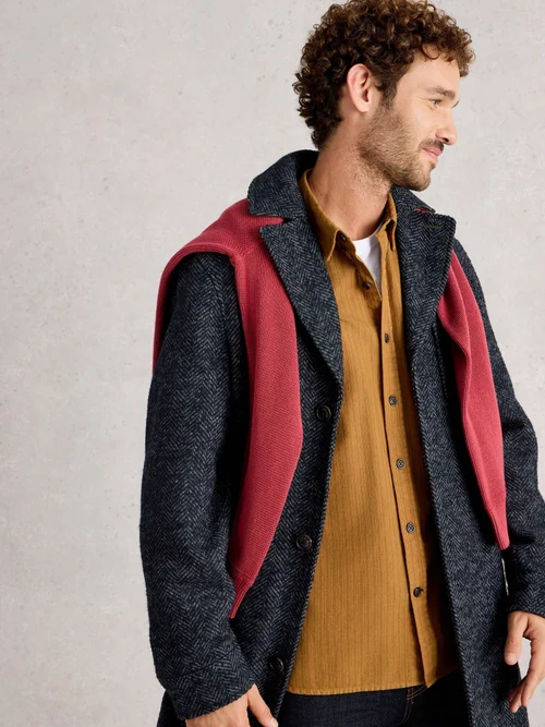 Mantel mit Fischgrätmuster - Dark Navy - XXL Bild 3