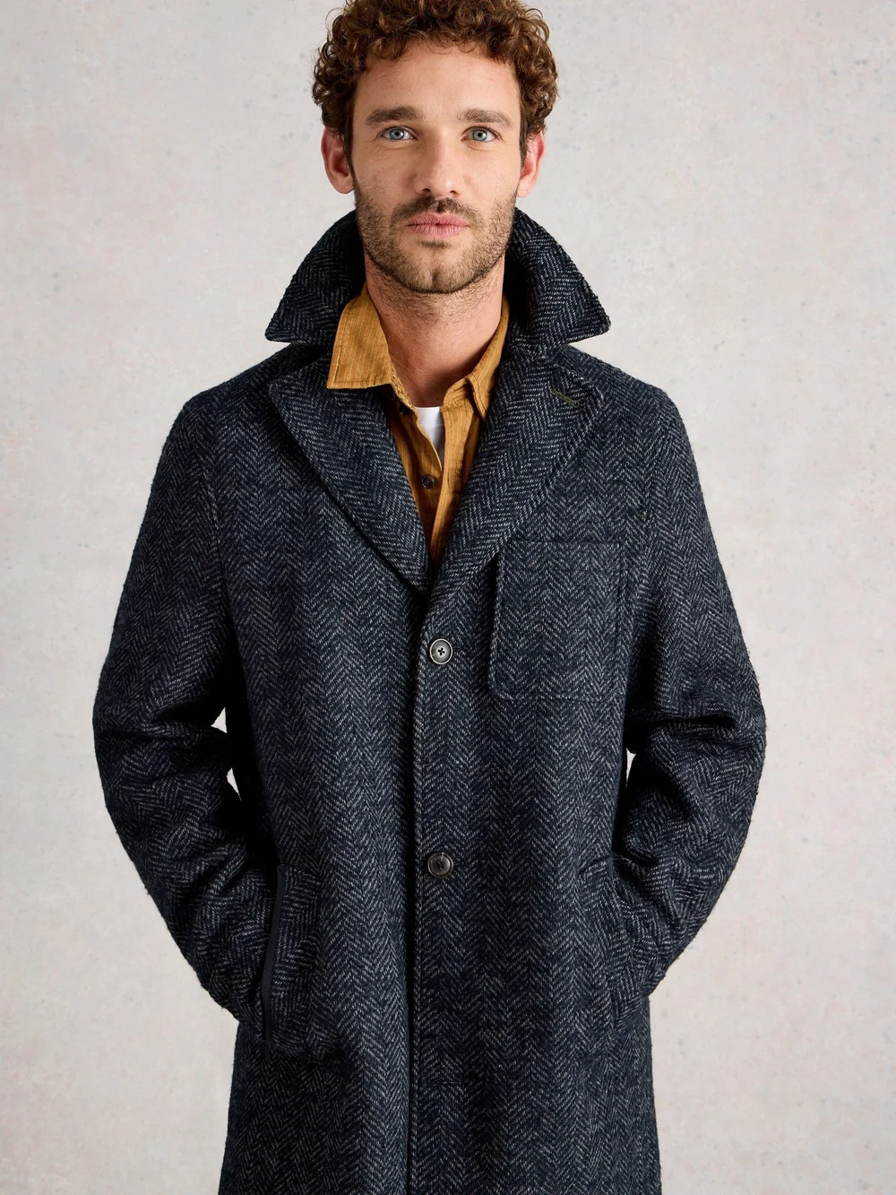 Mantel mit Fischgrätmuster - Dark Navy - XXL Bild 1