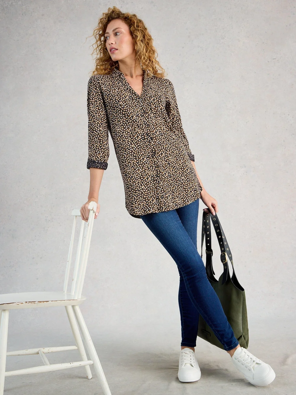 Langgeschnittene Bluse Annie - Navy Pr - 52/R Bild 1