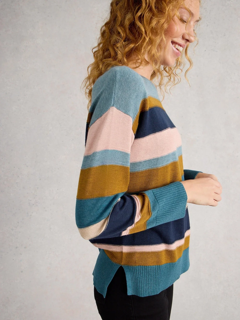 Gestreifter Pullover Olive - Blue Mlt - 48 Bild 1