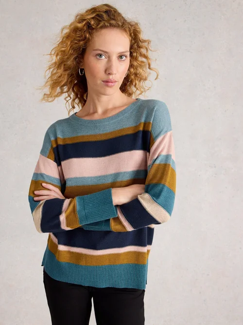 Gestreifter Pullover Olive - Blue Mlt - 48 Bild 3