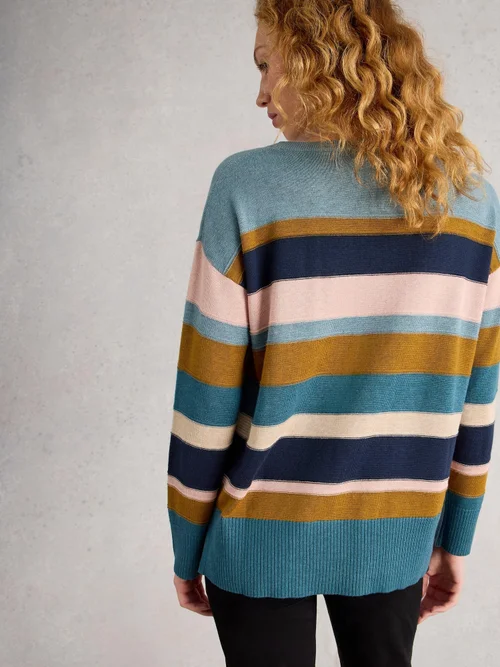 Gestreifter Pullover Olive - Blue Mlt - 48 Bild 4