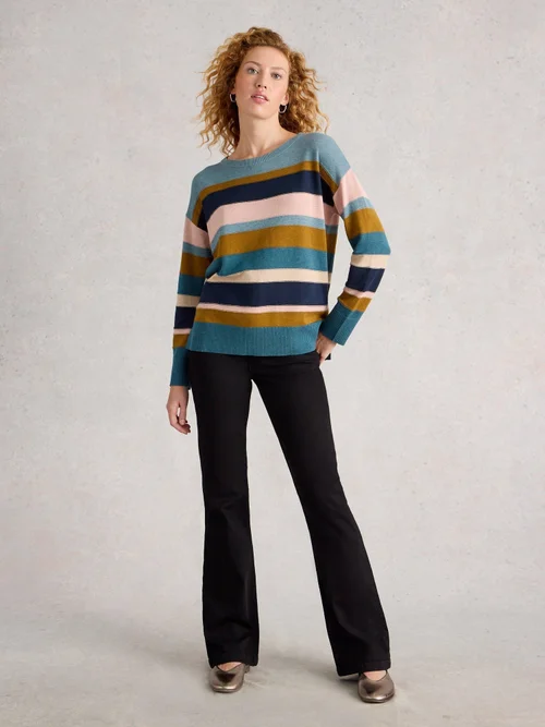 Gestreifter Pullover Olive - Blue Mlt - 48 Bild 2