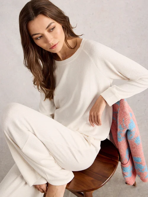 Gemütliches Top aus Rippenjersey - Pale Ivory - XL Bild 3