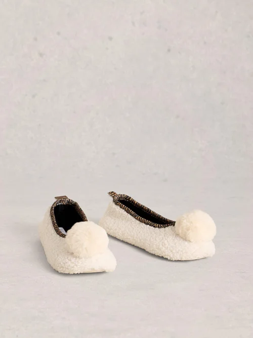 Ballerina-Hausschuhe mit Bommel - Pale Ivory - S Bild 2